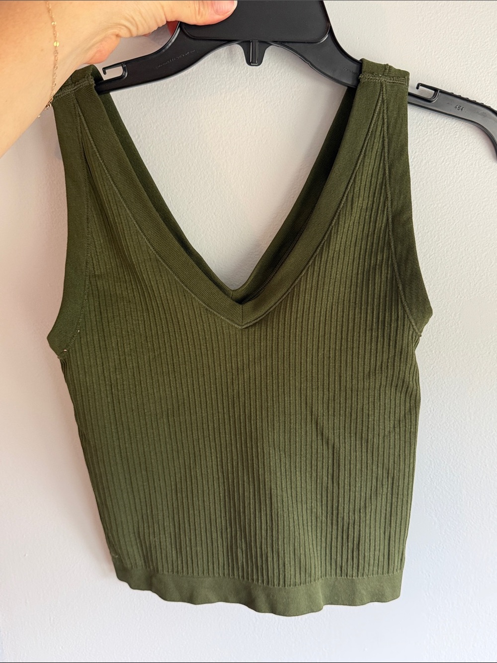 Women's Olive Ribbed V-Neck crop Tank Top